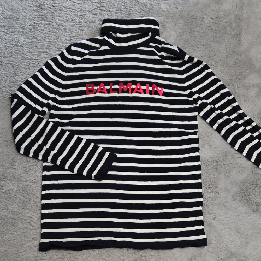 Balmain unisex black and white sailor turtleneck striped sweater size XL